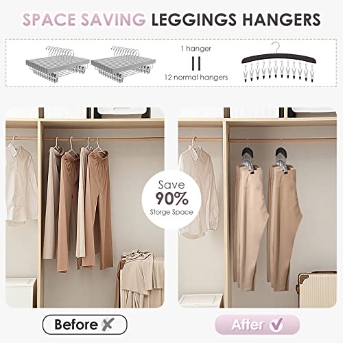 Leggings Hangers, Wooden Closet Hanging Leggings Storage Organizer Scarf Hangers with 24 Clips, 360° Swivel Hook, Black, 2 Pcs - Image 6