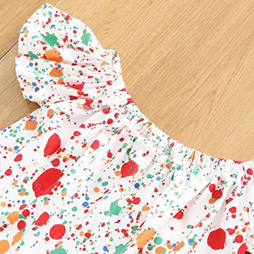 Terno infantil para meninas estampa colorida de um ombro tops jeans azul conjunto de 2 peças roupas