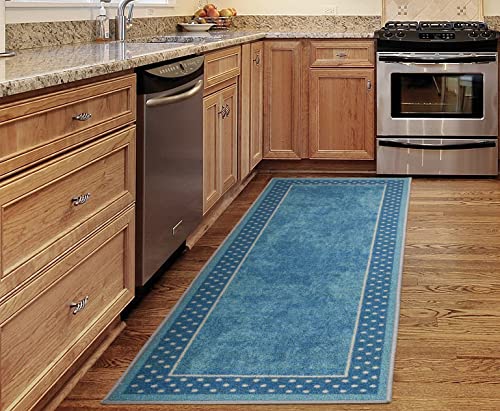 Ottomanson Alfombra Antideslizante de Goma de 2 x 5 Pulgadas de colección Minimalista, Nylon, Border Dots Blue, Runner-20" x 59" Cover