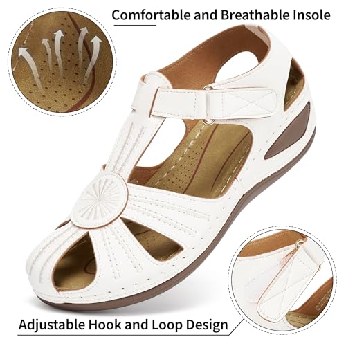 Image of DUOYANGJIASHA Women's Closed Toe Sandals: Comfortable Cushioned Casual Wedge Fisherman Sandals Adjustable Ankle Strap Non Slip Lightweight Dressy Summer Shoes for Walking