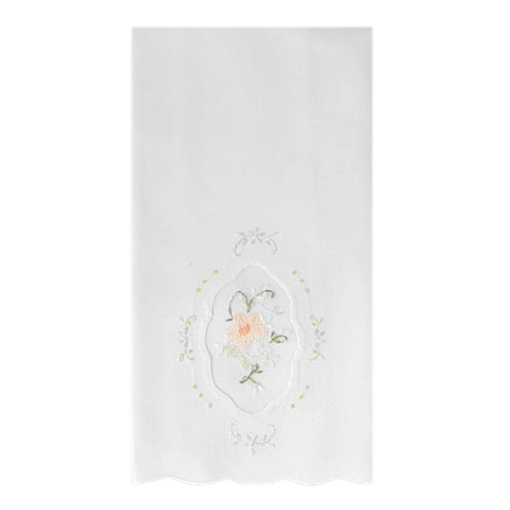 Guest Bath Tea Hand Towel White Organdy Fabric Colorful Floral Embroidery Design 14 X 22 Inch