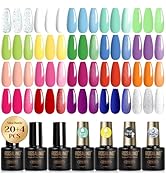 ROSALIND 24Pcs Neon Gel Nail Polish Set with Gel Base and Matte Glossy Glitter Top Coat, Bright N...