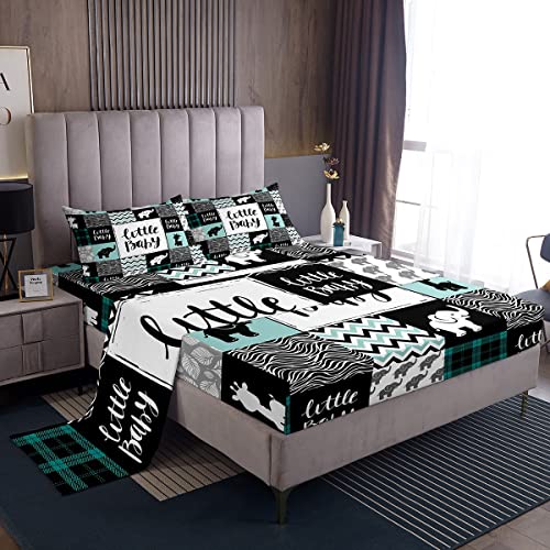 Erosebridal Elephant Sheet Set For Kids Toddler Buffalo Plaid Twin Sheets Giraffe Bed Sheets Geometric Striped Fitted Sheet Little Baby Animal Patchwork Flat Sheet Boys Girls Room Decor #TOP21