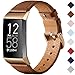 CeMiKa Bracelet Compatible avec Fitbit Charge 4 Bracelet/Fitbit Charge 3 Bracelet, Bracelet de Remplacement en Cuir Véritable pour Traqueur Charge 3 / Charge 4, Marron/Or Rose