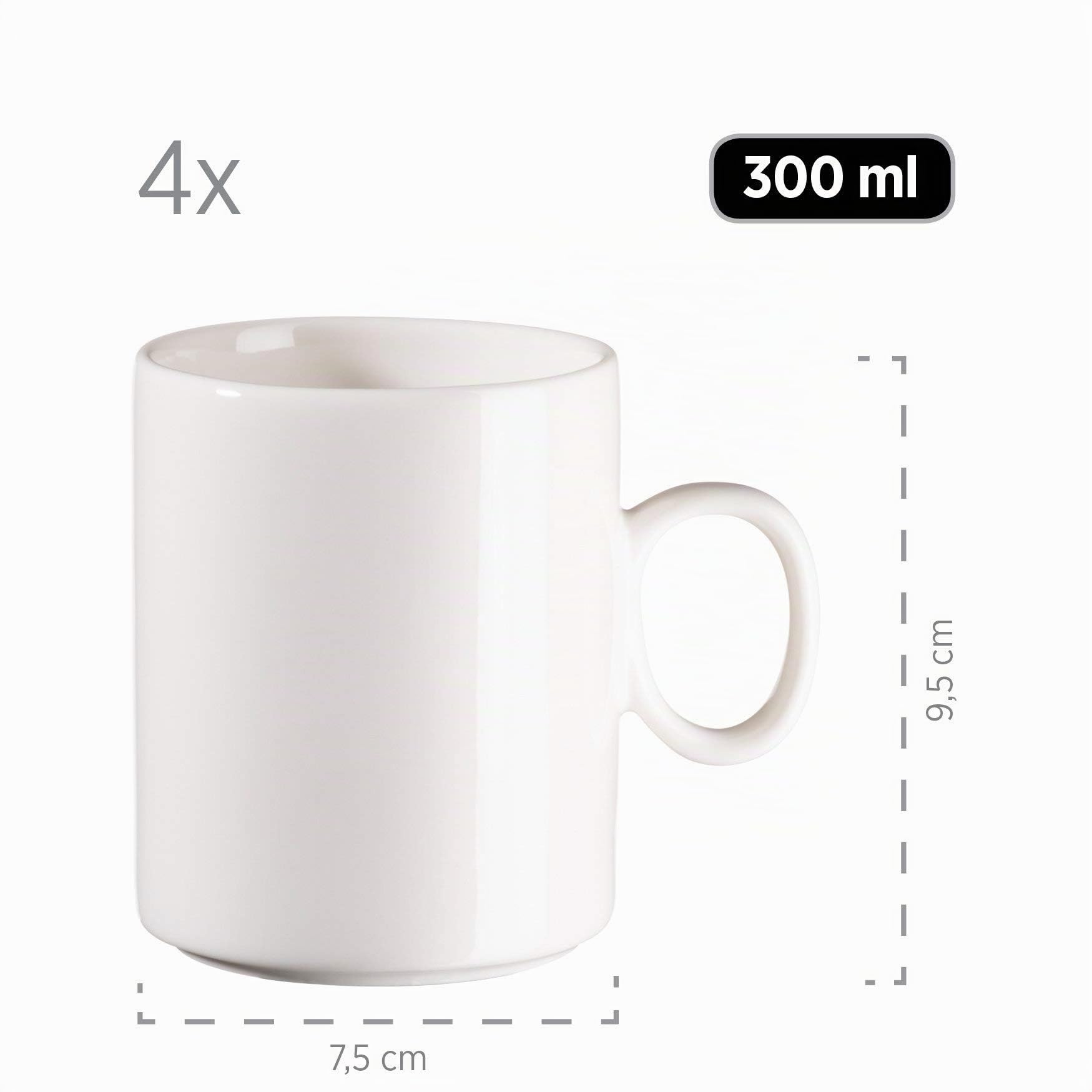 MÄSER 931617 Serie Finaro, Geschirr Set für 4 Personen in Gastronomie-Qualität, skandinavisches Design, 16-teiliges Kombiservice, Weiß, Durable Porzellan