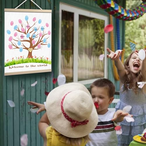 Image of Gender Reveal Decorations Fingerprint Tree Canvas Paintings Decor Gifts Ideas - Baby Party Supplies - Boy and Girl Gender Guess Game - Thumbprint Hanging Paintings
