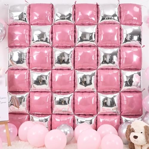 Image of Pearl Pink and Silver Double Sided Square Foil Balloons Wall,19 Inches Pink Metallic Foil Balloons Tunnel Arch Kit for Girls Bachelorette,Wedding,Anniversary,Birthday,Valentines Day Decoration