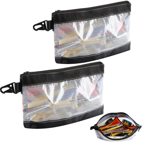 FRETONBA 工具バッグ ツールバッグ 小型 防水 工具入れ 透明窓 携帯便利 ガジェットポーチ 丈夫 メタルフック 腰掛け 作業カバン 小物入れ 工具 文房具 ケーブル 家庭 アウトドア 持ち運び 多機能 道具袋 2個入り ブラック