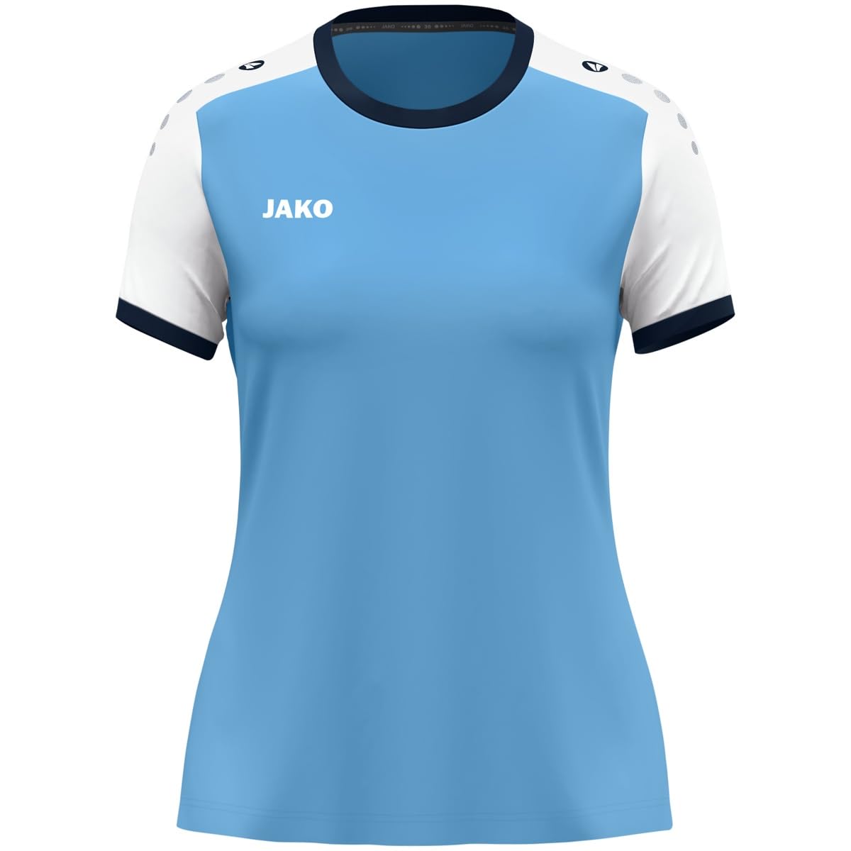 JAKO Women's Dynamic Short Sleeve Jersey, Sky Blue/White/Navy, L