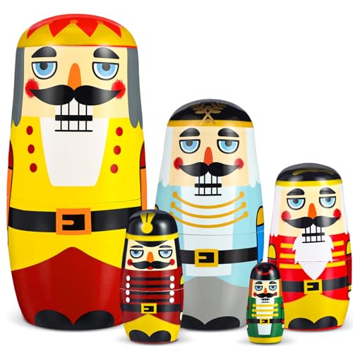 Gejoy Russian Nesting Dolls for Kids Handmade Matryoshka Wooden Stacking Toys Nesting Dolls Collectible Gifts for Winter Christmas Holiday Present Boys Girls Adults Home Decor(Nutcracker Soldiers)
