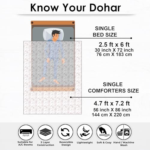 Image of Story@Home Single Bed Dohar|Pure Cotton Dohar |150GSM Dohar Single Bed |144 X 220cm | Single Dohar Blanket |Ac Dohar Single Bed |Baby Pink & White, Floral Cross Pattern | All-Season Blanket