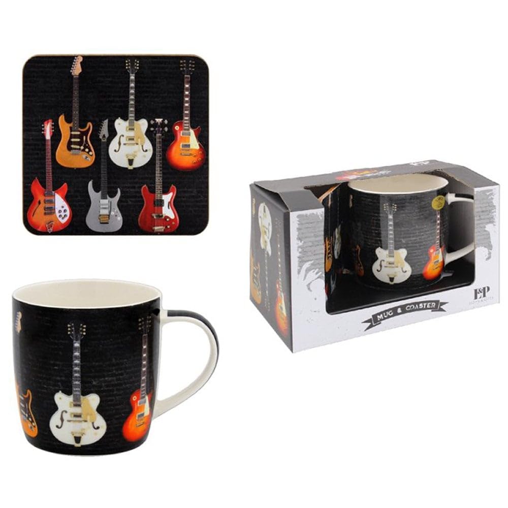 The Leonardo Collection Guitar Mug and Coaster for Home & Kitchen | Newly Designed Mugs for Tea & Coffee | Lovely Cup for Mens Gifts & Birthday Gifts for Women