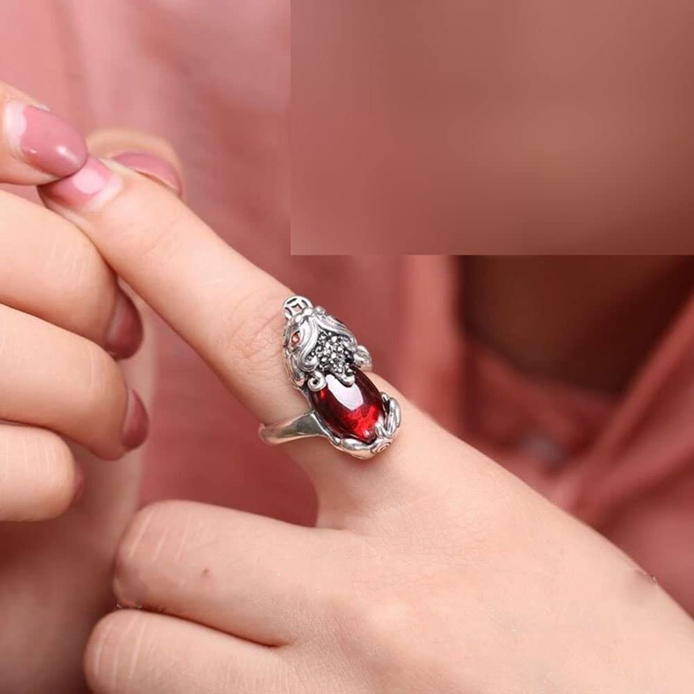 S925 Sterling Silber Red Pixiu Ringe Retro Granat Feng Shui Ringe Charming Lucky Jewelry Für Frauen Mädchen
