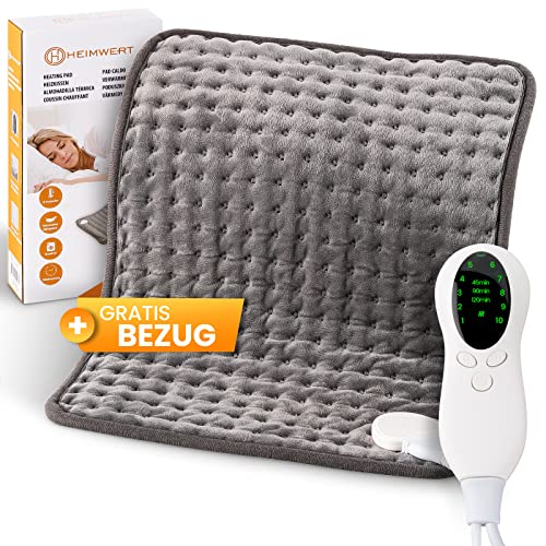 HEIMWERT Wärmekissen Heizkissen mit Abschaltautomatik - Sofortwärme in 10 Stufen bis 100 Watt mit Timer - 30x40 cm ideal für Rücken Schulter Nacken Bauch I elektrisches Wärme Kissen heating pad Cover