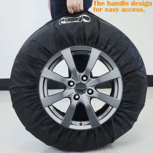 Image of Tire Cover 4pcs Skyour Adjustable Waterproof Seasonal Spare Car Wheel Tire Storage Bag Tote Protective Cover Dustproof Tire Tote Wheel Protector Covers with 4pcs Wheel Felts (Black-B, S)