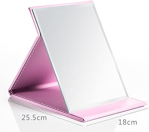 Miniatura 2 de Protable - Espejo plegable de piel sintética para maquillaje con soporte ajustable para uso personal, viajes (L, rosa)