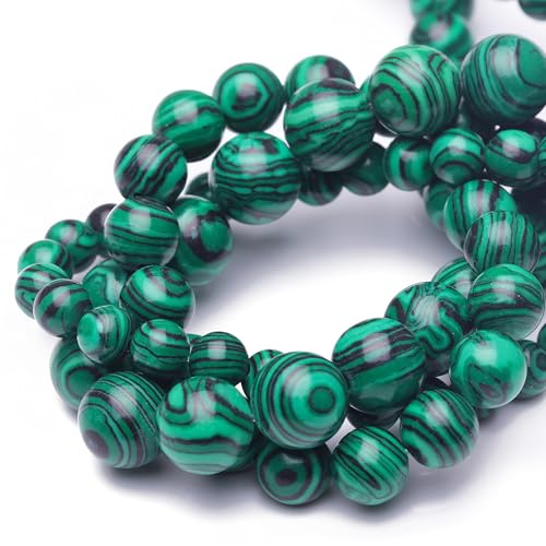 Chicager 8mm Natural Stone Beads for Jewelry Making,Green Malachite Polished Smooth Round Gemstone Beads for Bracelet Necklace 15 Inch