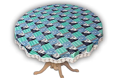 Image of The Furnishing Tree Round Shaped 4 Seater Table Cover WxL 60x60 inches with White Border lace