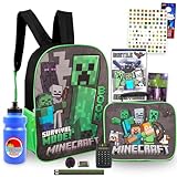 Minecraft Conjunto de mochila e lancheira – Pacote com mochila Minecraft e lancheira, garrafa de água, adesivos e muito mais | Material escolar para crianças