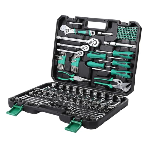 GarveeTech 213 Piece Mechanic Tool Set and Socket Wrench Set, Cr-V Constructed SAE and Metric Household Hand Tool Kit, Home/Auto Repair Tool Sets with Plastic Storage Case