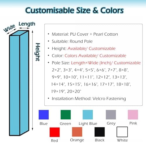 Exterior Column Wrap Padding for Basketball Hoops, Flat Square Cover, White 4ft 5ft 6ft - Durable Protective Post Padding for Outdoor Sports Safety