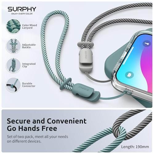 Image of SURPHY 2 Pack Phone Lanyard, Phone Wrist Strap for Case, Camera Wrist Strap | Ultra-Light 2-Color Braided Phone Strap, Cellphone Charm Strap, Anti-Lost Wrist Lanyard for Women and Men, Green Gray