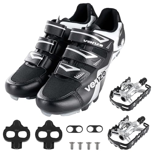 Venzo Men's Mountain Bike Bicycle Cycling Shoes with Multi-Function Clip-Less Pedal & Cleat - Compatible with Shimano SPD & Crankbrother Systems - Size 49