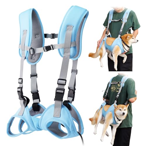 BT Bear Tragetuch für Hunde, tragbarer Outdoor-Rucksack, Notfall-Rucksack, Haustier-Tragetasche für ältere Hunde, Gelenkverletzungen, Arthritis, Treppenauf- und Absteigen, Lähmung, Blau, Größe L