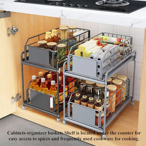 Organizador Bajo Lavabo Grande de 2 Niveles en Acero Negro Ajustable para Cocina, Baño, Despensa y Clóset miniatura 6