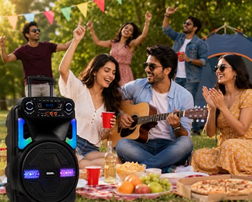 Image of Takara T 7112a Party Karaoke Trolley DJ Speaker Multimedia Bluetooth; Audio Recording; USB; with 2 Wireless Mic; Remote Control; FM with New DJ LED Light (Black)