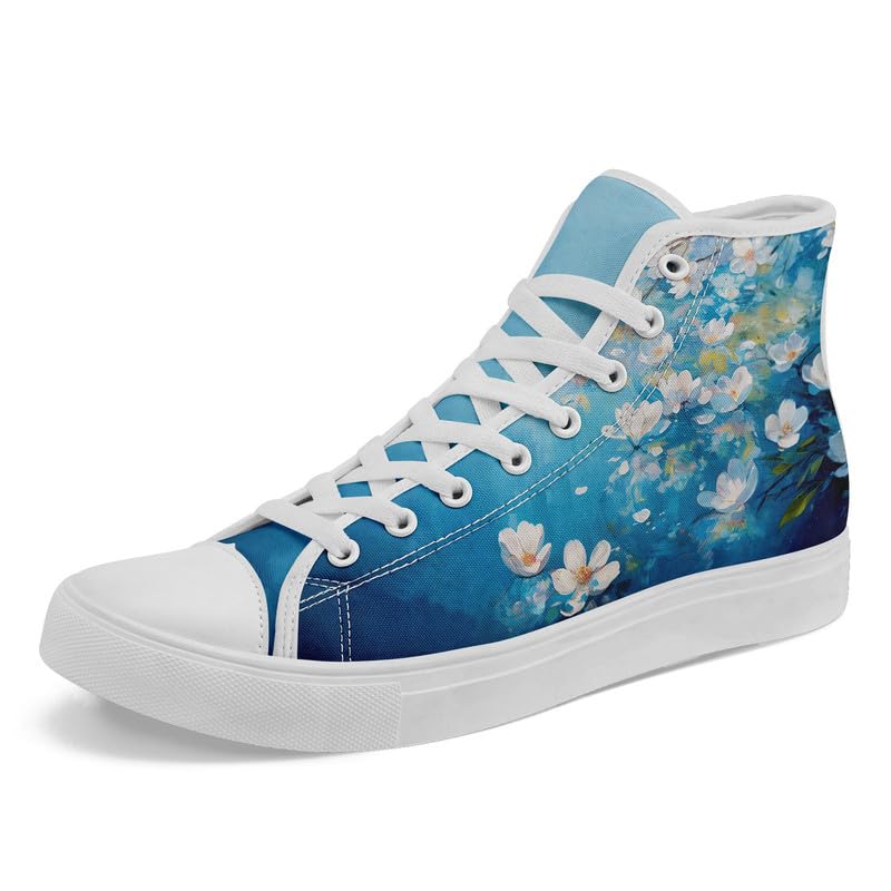Unisex Fashion High Top Canvas Sneakers Lace-Up Floral Casual Shoes Breathable Walking Tennis Shoes Spring Summer Wear
