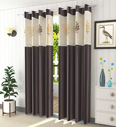 Image of LaVichitra 2 Piece Premium Window Curtain with Floral Net - 5ft, Coffee