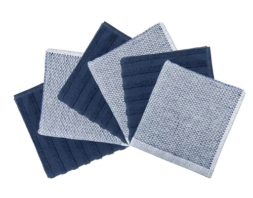 Image of Bumble Premium Dish Cloths 13 inchx13 inch (6 Pack) | 100% Natural Ring Spun Cotton | 400 GSM | Highly Absorbent & Soft |Yarn Dyed & Solid Dyed Terry Dish Cloth Set - Blue