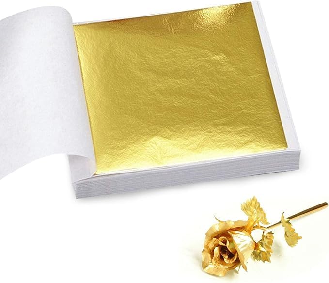 Gold Leaf Sheets, 200 Sheets Imitation Gold Leaf (8" x 8.cm") Gilding Foil & Gilding Adhesive 100ml Gold Leaf Paper for Gilding Crafting Resin Art Decoration Maysur Painting Arts & DIY-image-48