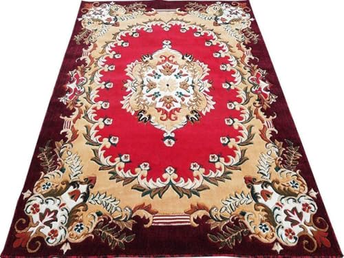 Image of Soft Premium Red Carpet 6x8 ft - Washable, Anti-Skid, Fade-Resistant Acrylic Rug for Living Room, Hall, Bedroom, Modern Decor