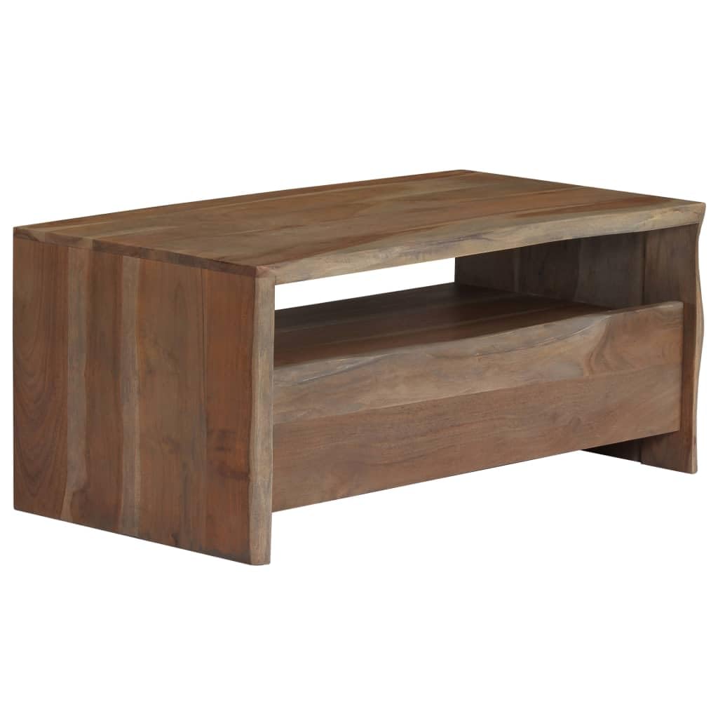 Table basse en bois d'acacia massif gris 90x50x40 cm pour salon