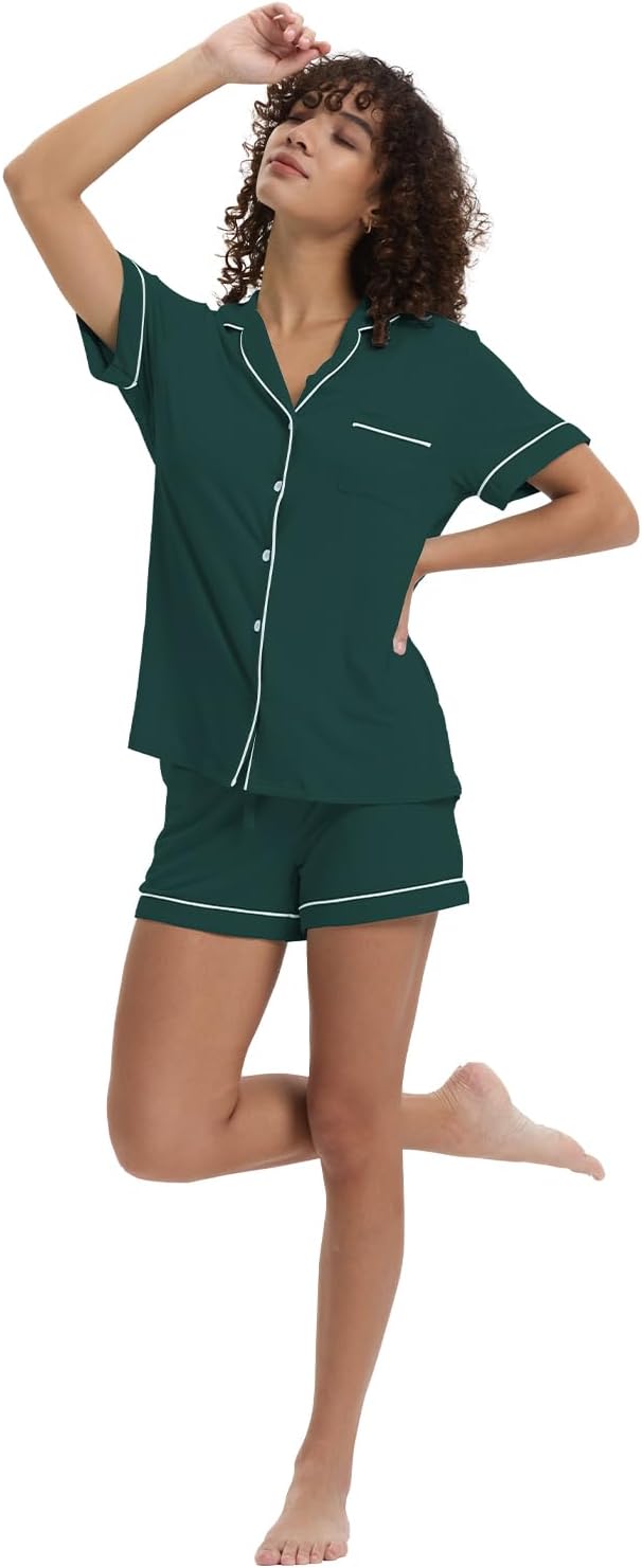 TOSMO Women's Pajamas Set Viscose from Bamboo Short Sleeve Sleepwear Button Down Loungewear Soft Cooling Pjs - Image 2