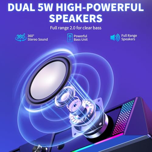 Computer Speakers, PC Speaker, Gaming Speakers for PC Computer Laptop Desktop Monitor, RGB Speakers with Touch Sensitive Lighting, USB Powered 3.5mm Aux(Package Only Two Speaker, No Soundbar) - Image 4