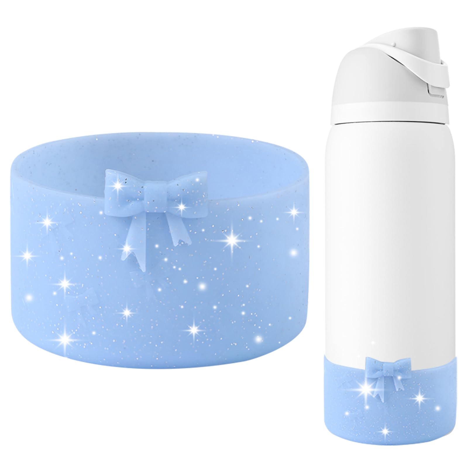 GAISHION Glitter Silicone Bow Boot Compatible with Owala 32 oz Water Bottles,Protective Sleeve Anti-Slip Bottom Bumper for FreeSip, Twist, and Flip Stainless Steel Water Bottles Accessories-Blue โ image 1