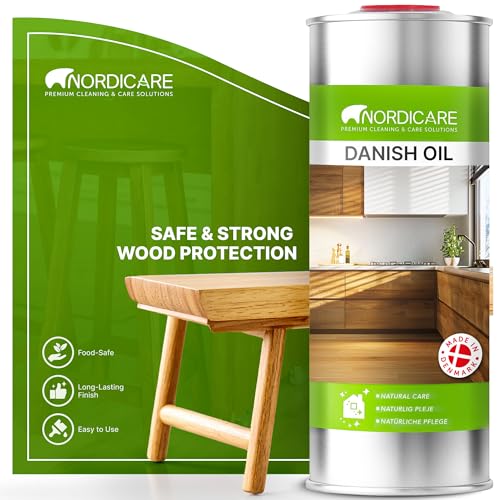 Danish Oil by Nordicare - Underlines Natural Structure of Wood (Oak Cherry Pine and More) - Food Safe for Wooden Worktops - Made in Denmark (1L)
