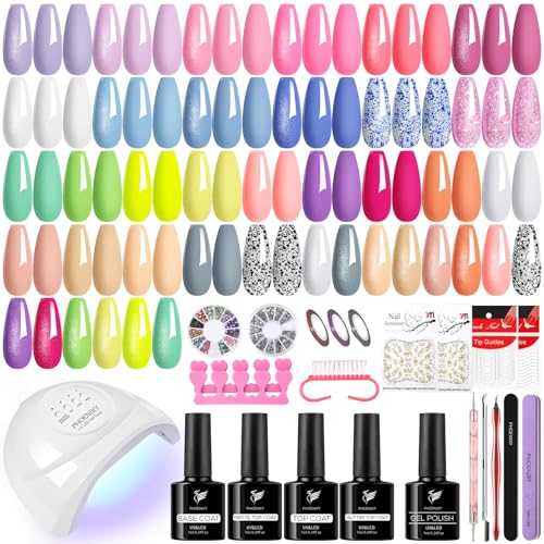 Phoenixy Kit Uñas Semipermanentes con 48W Lampara Uñas Semipermanentes, 26 Colores Uñas Semipermanentes Kit Completo con...