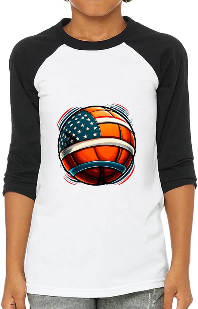 American Basketball Kids' Baseball T-Shirt - USA Basketball 3/4 Sleeve T-Shirt - Printed Baseball Tee