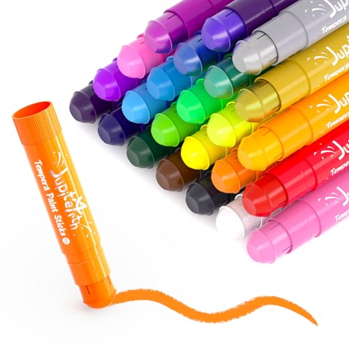 JUPITEARTH テンペラクレヨン 24色 パステルカラー テンペラペイントスティック 繰り出し式 持ちやすい 手汚れない 折れにくい 安全 無毒 水で落とせる 塗り絵 落書き お絵描き 絵の具 セット 小学生 赤ちゃん 幼児