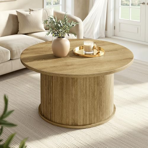 Image of VASAGLE Round Coffee Table, Living Room Table with Tambour Design