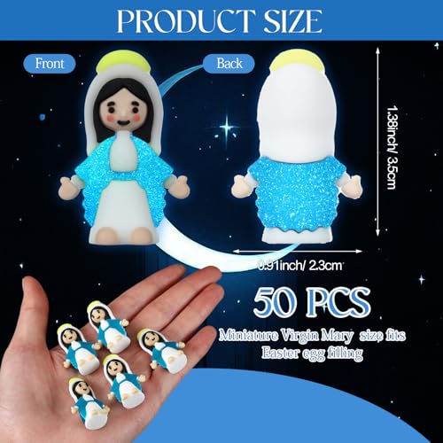 CroBlissful 50 Pack Little Virgin Mary Figurines Bulk Mini Easter Jesus Figures for Thanksgiving Day Easter Eggs Stuffers Sunday Baptism Gifts (Virgin Mary,Bright Blue) — view 3