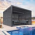 PURPLE LEAF Louvered Pergola 94AS 12' x 12' Outdoor Aluminum Pergola with Fixed Shutter Wall Adjustable Roof for Deck Backyard Grey Hardtop Gazebo, 3 Side