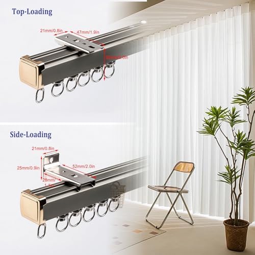 Ultra-Strong Aluminum Sliding Track System - Ceiling/Wall Mount, Clete Kit with Thickened Mute Strip for Sound & Noise Reduction, Gray, Ideal for Heavy Curtains