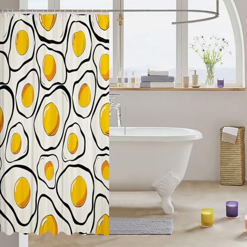 Rideau de douche en tissu motifs œufs dessin animé imperméable 183 cm
