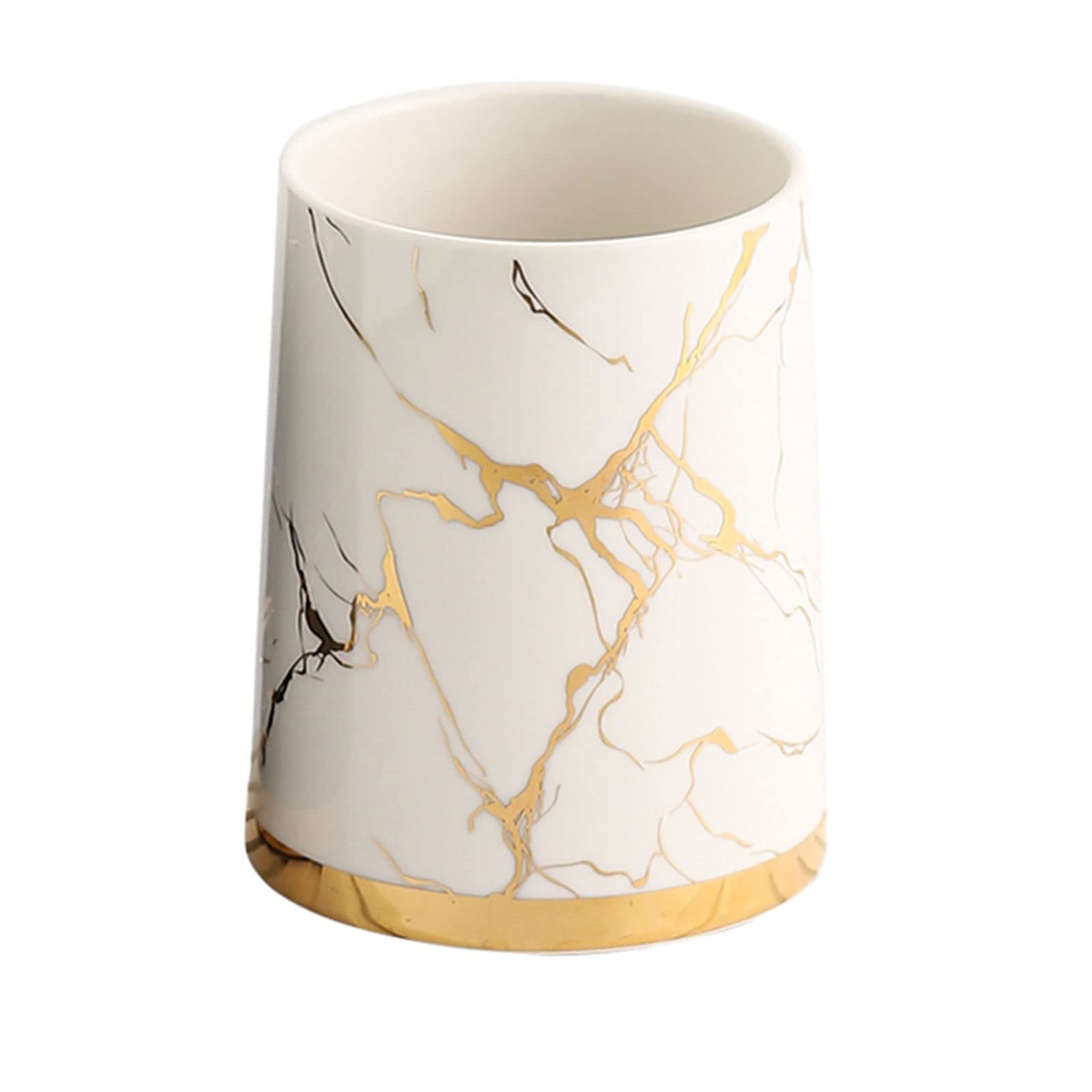 Bicchiere portaspazzolino e porta dentifricio, bicchiere for collutorio, bicchiere portaspazzolino in ceramica e marmo, bicchiere da bagno in porcellana con venature dorate, portaspazzolino, bicchiere
