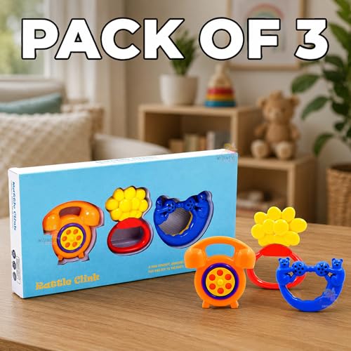 Image of WISHKEY Plastic Rattle Toys for Infants, BPA Free Non-Toxic Shake & Grab Toys for Babies, Early Age Toys, Colorful Toys, Ideal Gift for New Born Babies, Multicolor (Pack of 3)